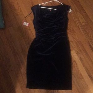 Crushed velvet navy blue dress